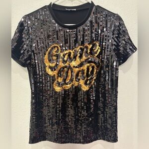 LIKE NEW Sequin Black and Gold Game Day T-Shirt